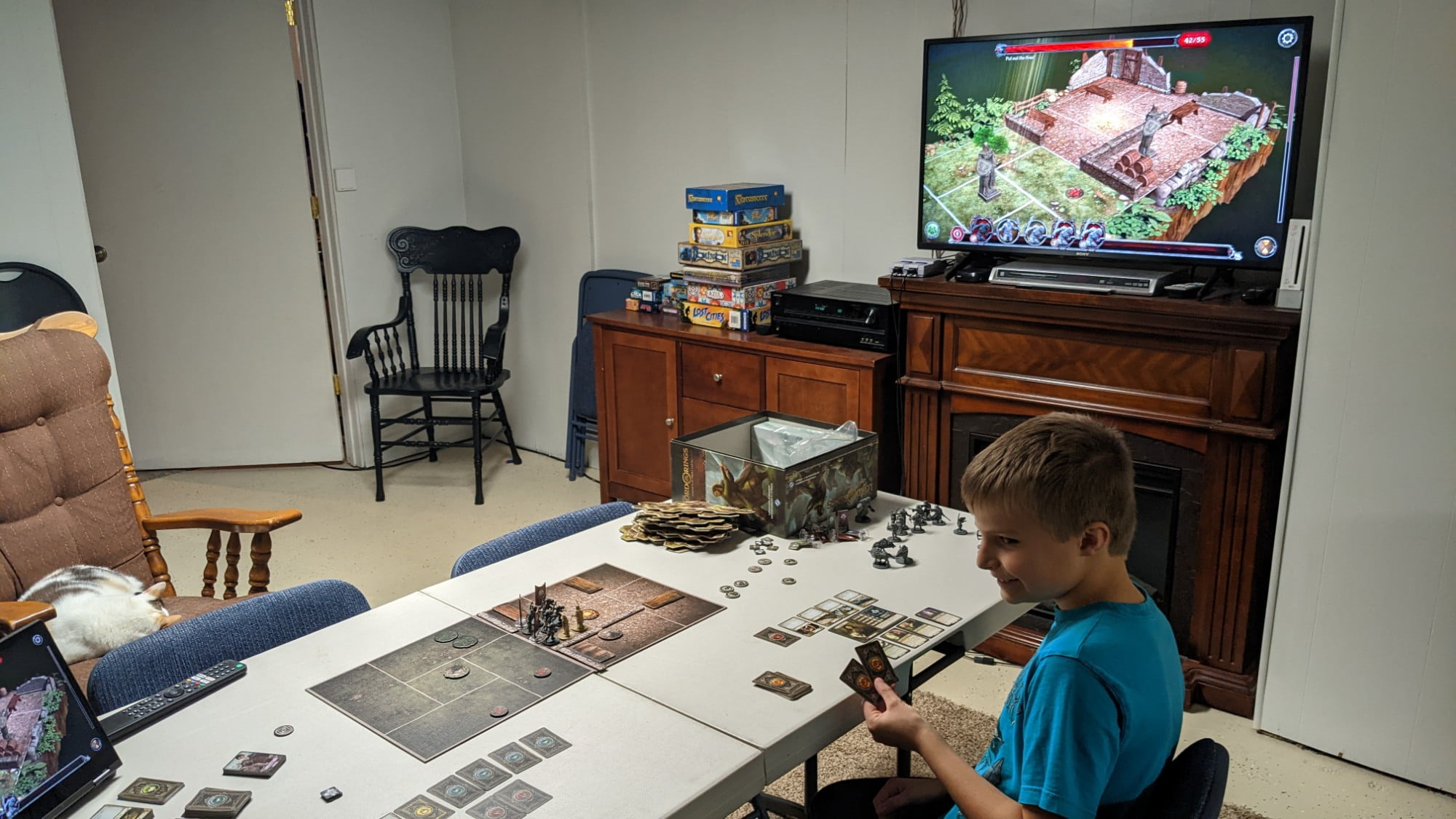 Playing Lord of the Rings: Journeys Through Middle Earth with my son. Casting the app to our Family Room TV.