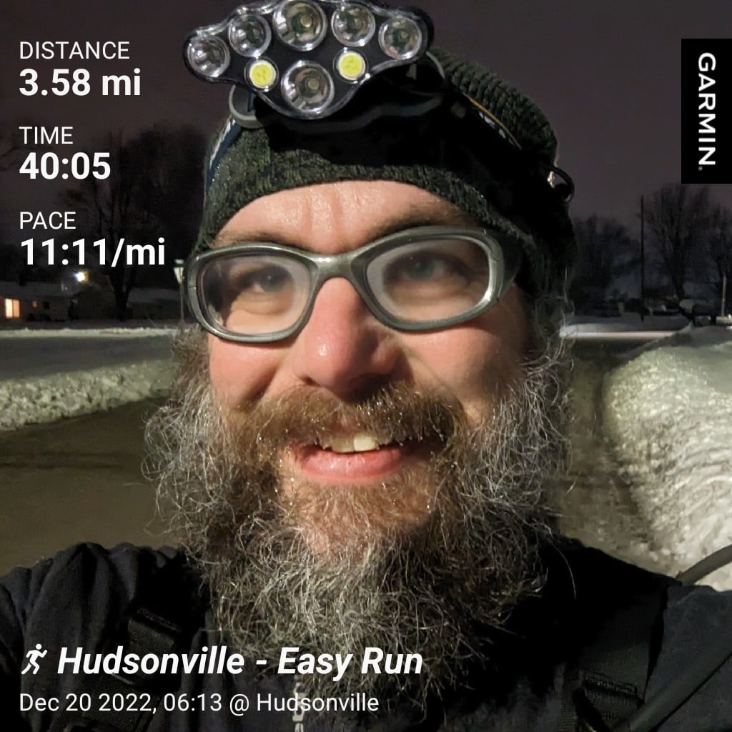 Distance: 3.58 miles, Time: 40:05, Pace: 11:11 min/mile | Hudsonville - Easy Run / Selfie on the winter streets of my neighborhood after a run.